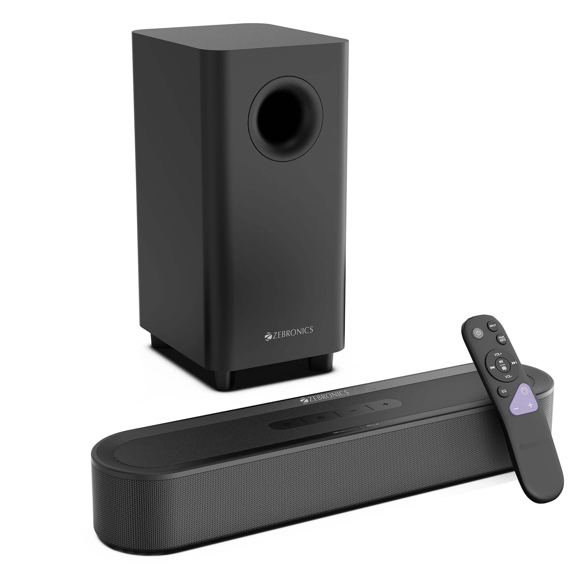 ブラック サウンドバー Zebronics 2026 Launch 320W Soundbar with Dolby Atmos, DTS X, 13.33